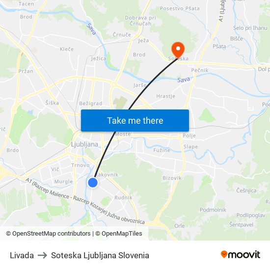 Livada to Soteska Ljubljana Slovenia map