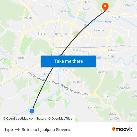 Lipe to Soteska Ljubljana Slovenia map