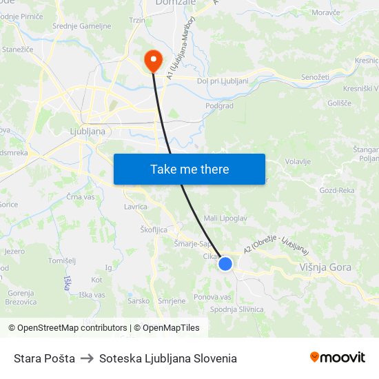 Stara Pošta to Soteska Ljubljana Slovenia map