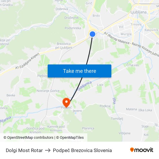 Dolgi Most Rotar to Podpeč Brezovica Slovenia map
