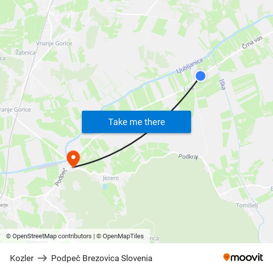 Kozler to Podpeč Brezovica Slovenia map