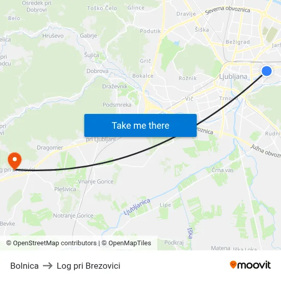 Bolnica to Log pri Brezovici map