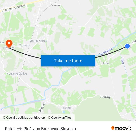 Rutar to Plešivica Brezovica Slovenia map