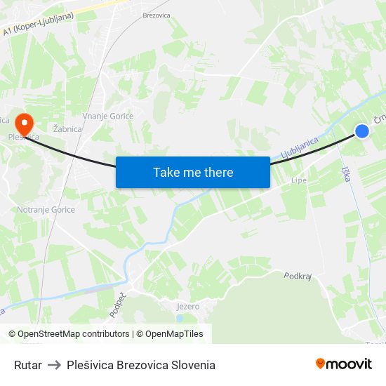 Rutar to Plešivica Brezovica Slovenia map