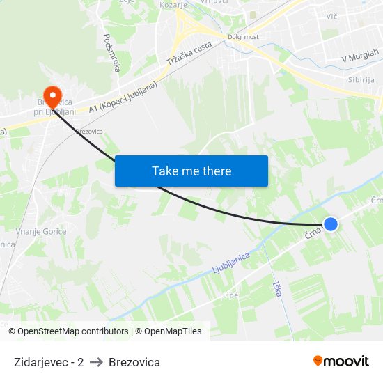 Zidarjevec - 2 to Brezovica map