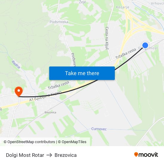 Dolgi Most Rotar to Brezovica map