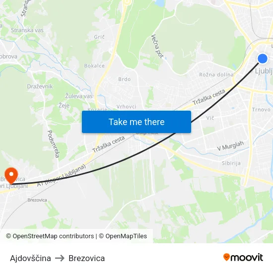 Ajdovščina to Brezovica map