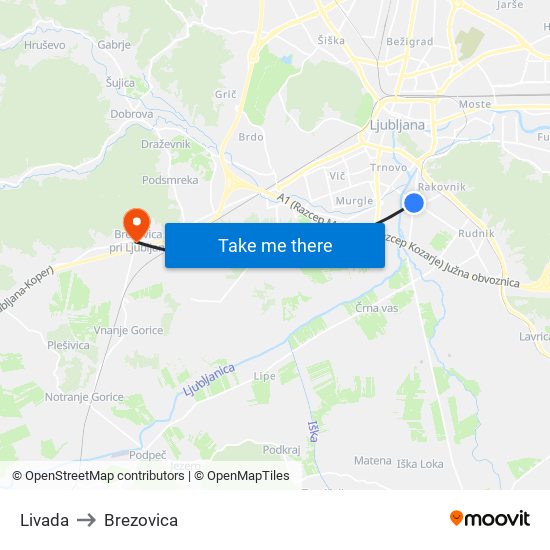 Livada to Brezovica map