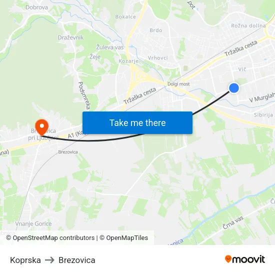 Koprska to Brezovica map