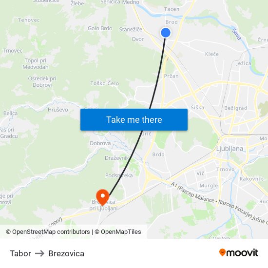 Tabor to Brezovica map