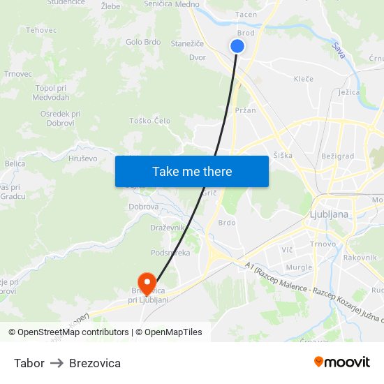 Tabor to Brezovica map