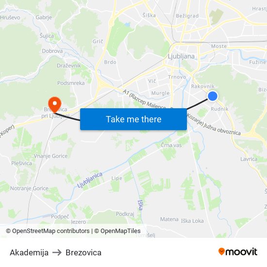 Akademija to Brezovica map