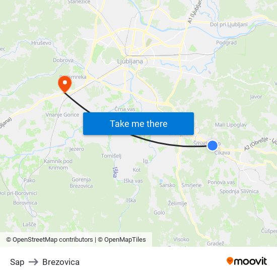 Sap to Brezovica map