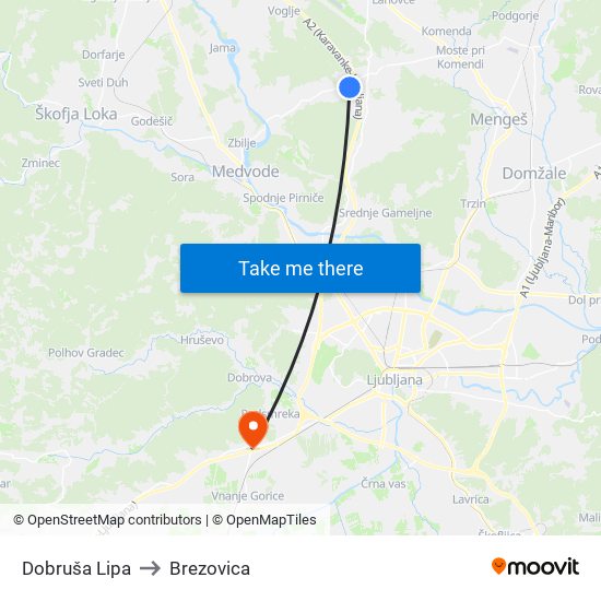 Dobruša Lipa to Brezovica map