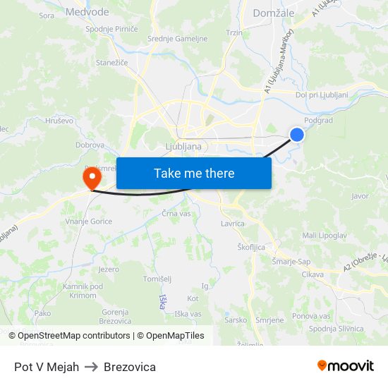 Pot V Mejah to Brezovica map