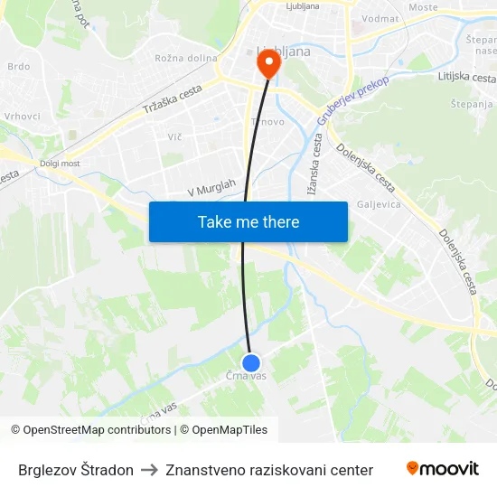 Brglezov Štradon to Znanstveno raziskovani center map