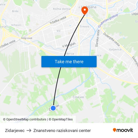 Zidarjevec to Znanstveno raziskovani center map