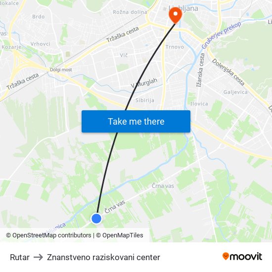 Rutar to Znanstveno raziskovani center map