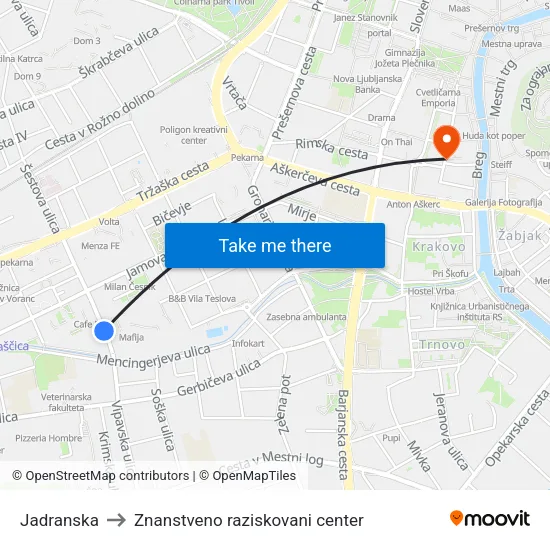 Jadranska to Znanstveno raziskovani center map