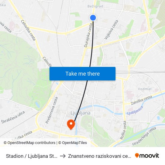 Stadion / Ljubljana Stad. to Znanstveno raziskovani center map
