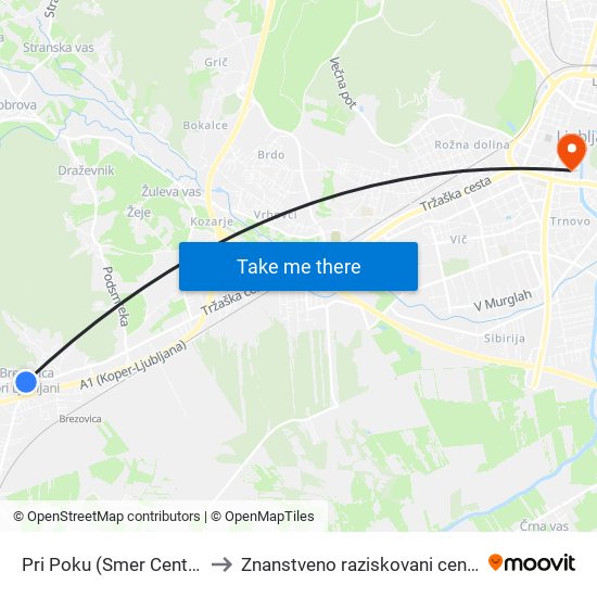 Pri Poku (Smer Center) to Znanstveno raziskovani center map