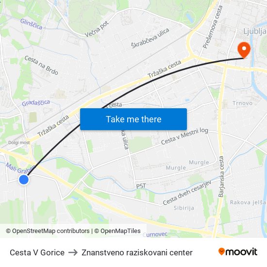 Cesta V Gorice to Znanstveno raziskovani center map