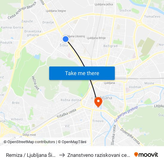 Remiza / Ljubljana Šiška to Znanstveno raziskovani center map