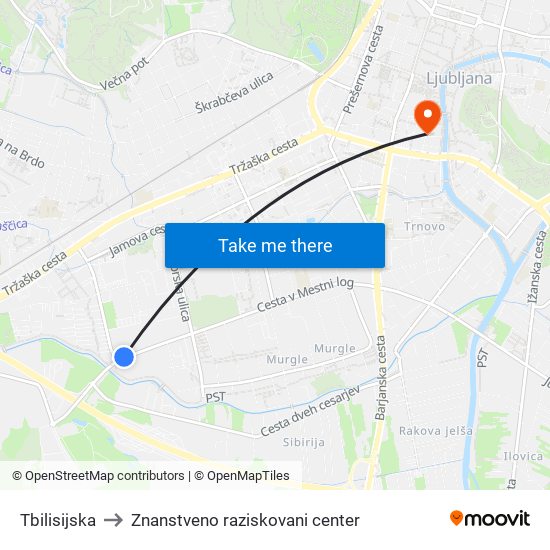 Tbilisijska to Znanstveno raziskovani center map