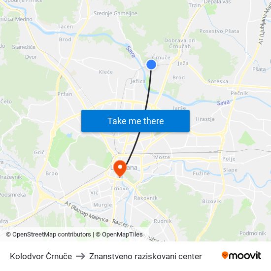 Kolodvor Črnuče to Znanstveno raziskovani center map