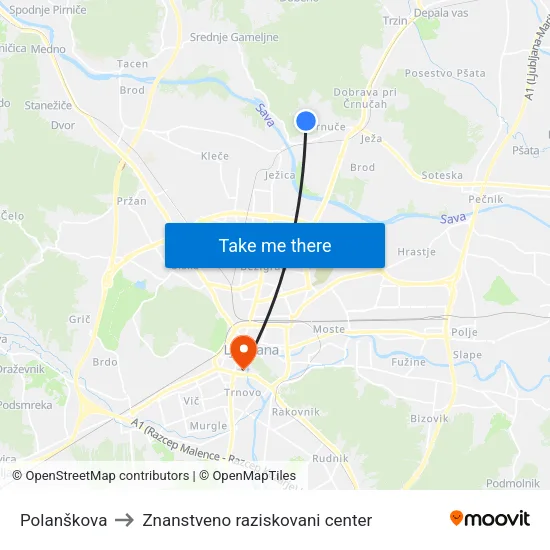 Polanškova to Znanstveno raziskovani center map