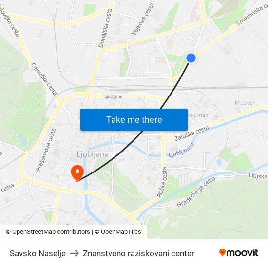 Savsko Naselje to Znanstveno raziskovani center map