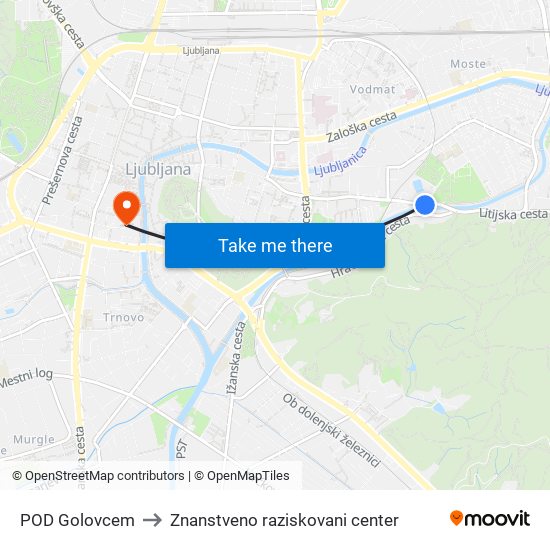 POD Golovcem to Znanstveno raziskovani center map