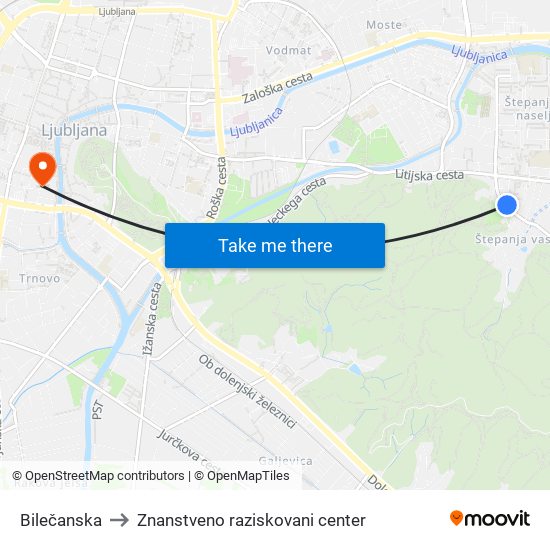 Bilečanska to Znanstveno raziskovani center map