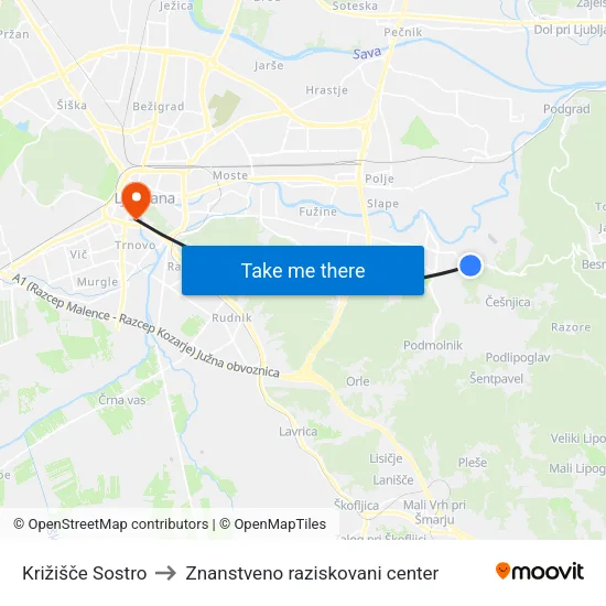 Križišče Sostro to Znanstveno raziskovani center map