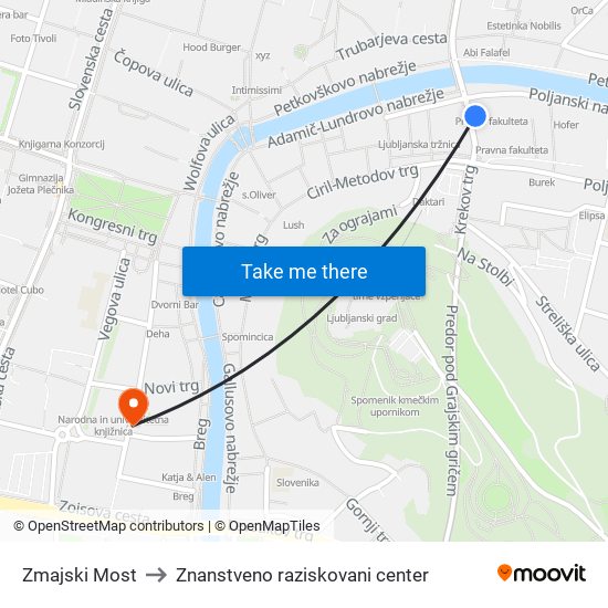 Zmajski Most to Znanstveno raziskovani center map