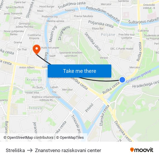 Streliška to Znanstveno raziskovani center map