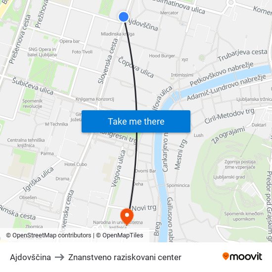 Ajdovščina to Znanstveno raziskovani center map