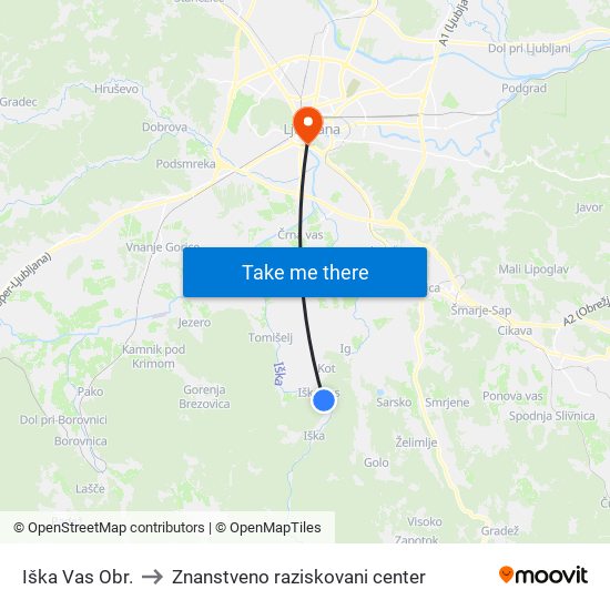 Iška Vas Obr. to Znanstveno raziskovani center map