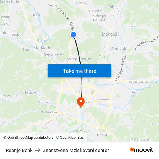 Repnje Benk to Znanstveno raziskovani center map