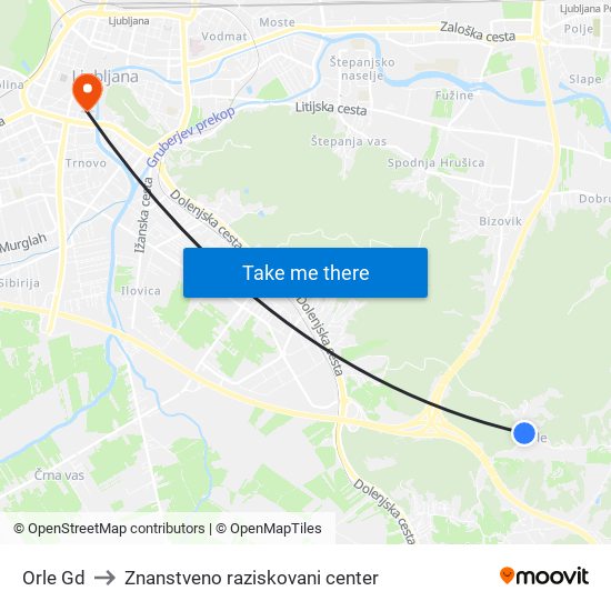 Orle Gd to Znanstveno raziskovani center map