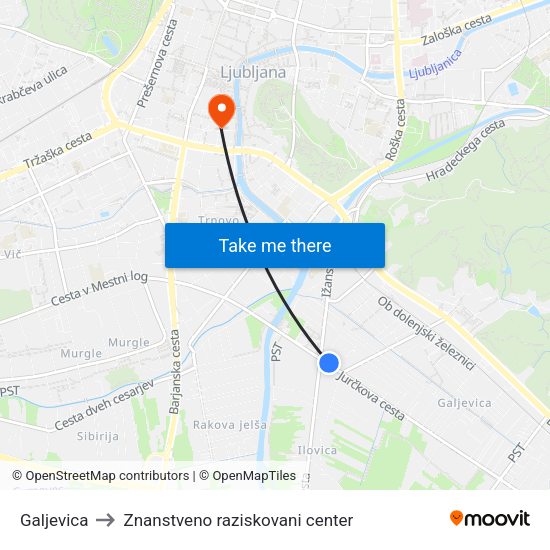 Galjevica to Znanstveno raziskovani center map