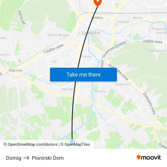 Dornig to Pionirski Dom map