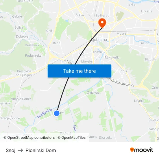 Snoj to Pionirski Dom map