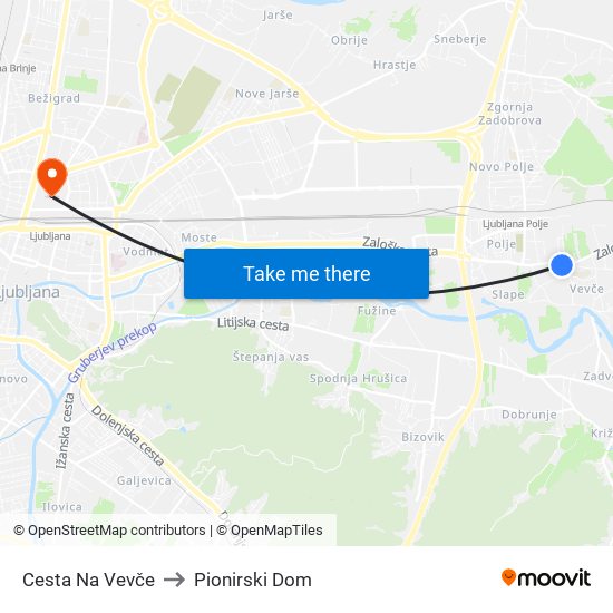 Cesta Na Vevče to Pionirski Dom map