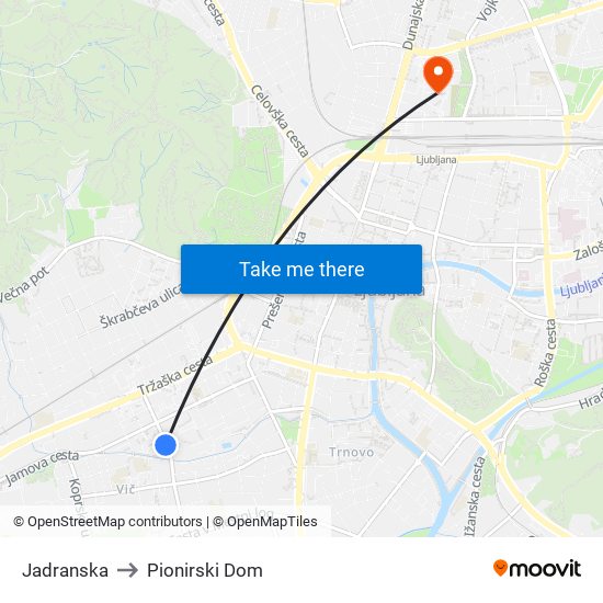 Jadranska to Pionirski Dom map