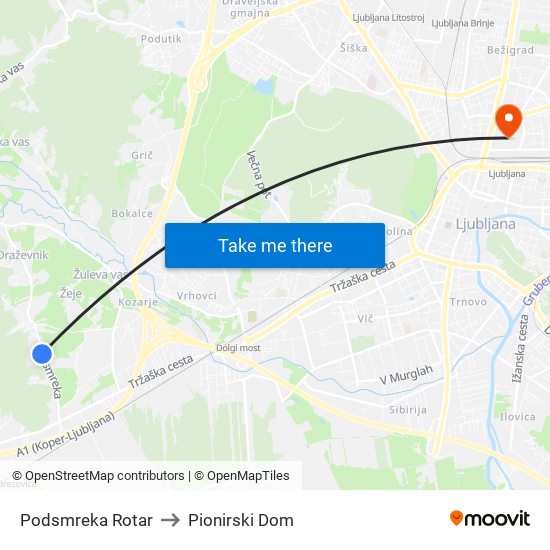 Podsmreka Rotar to Pionirski Dom map