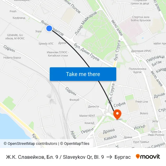 Ж.К. Славейков, Бл. 9 / Slaveykov Qr, Bl. 9 to Бургас map