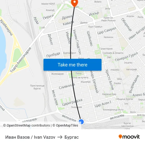 Иван Вазов / Ivan Vazov to Бургас map