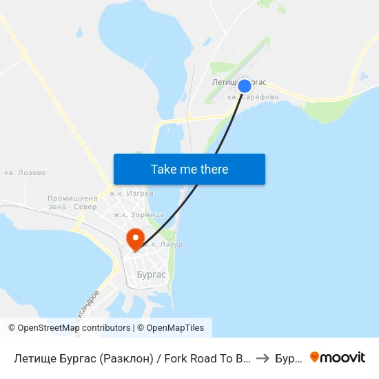 Летище Бургас (Разклон) / Fork Road To Burgas Airport to Бургас map
