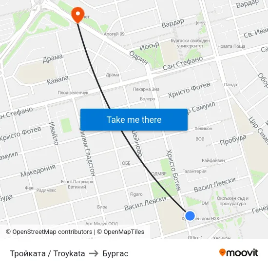 Тройката / Troykata to Бургас map
